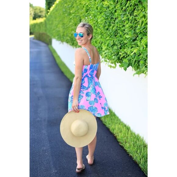 Lilly Pulitzer Ardleigh Seashell Dress XS Pink Blue Shell Print 100% Cotton - Picture 2 of 12